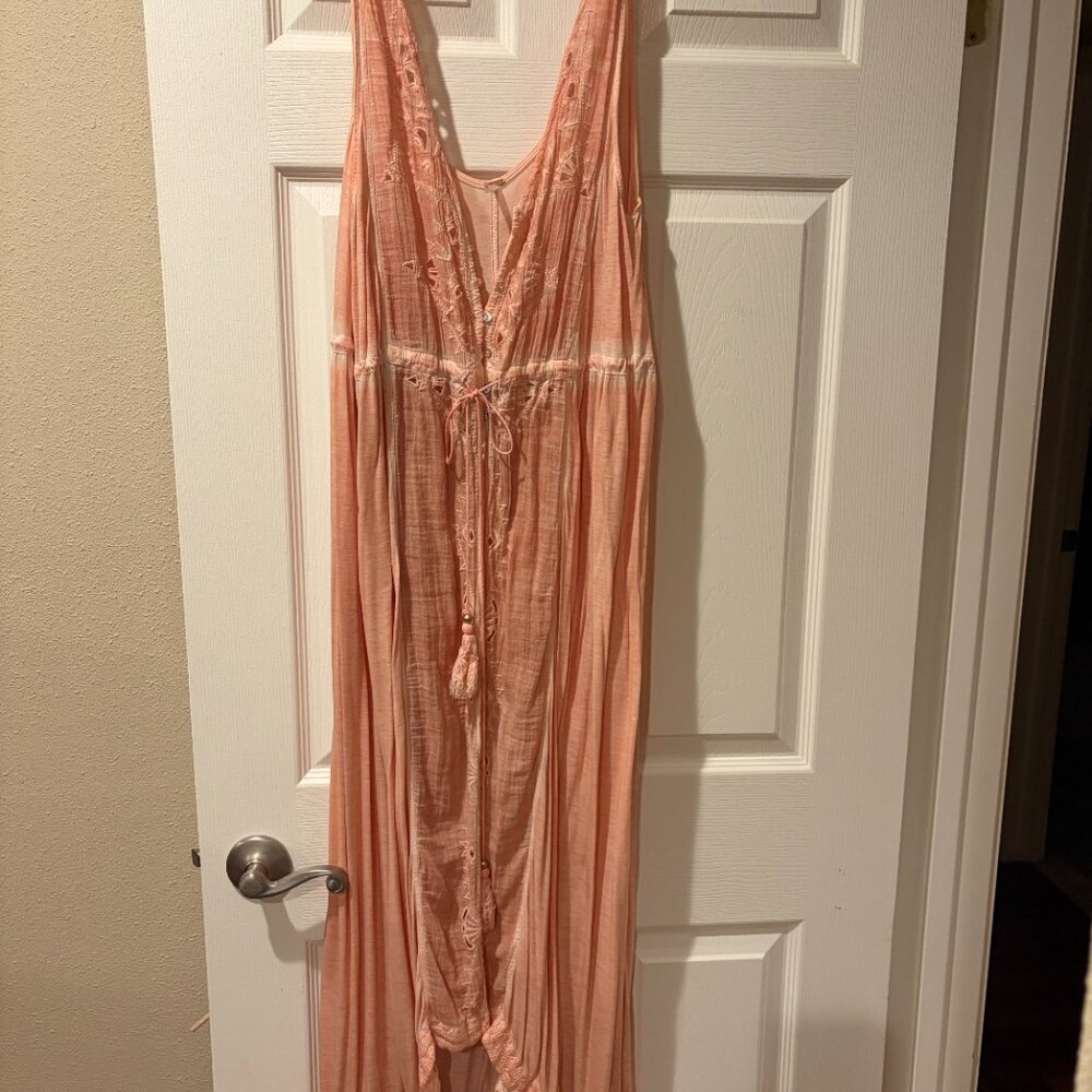 Free People Peach Duster, Sleeveless Open Tie Front Midi Dress/Cover Up - Medium - Picture 4 of 10